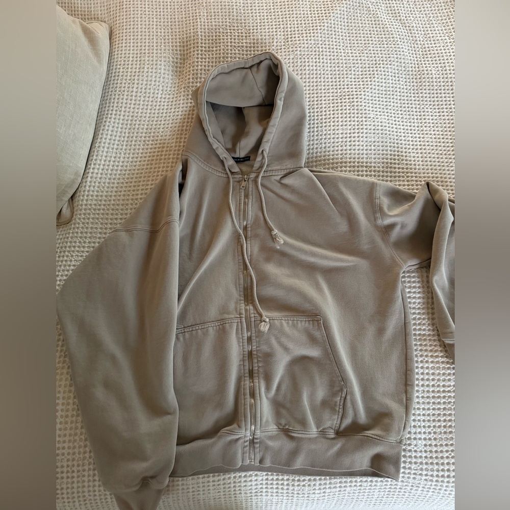 Brandy Melville Neutral Zip-Up Hoodie with Hood